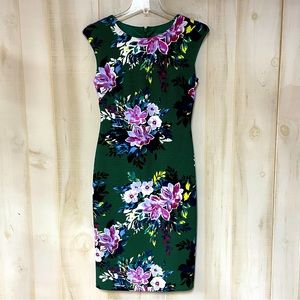 Vince Camuto Green Black Purple Stripe Floral Sleeveless Cocktail Dress Sz 4